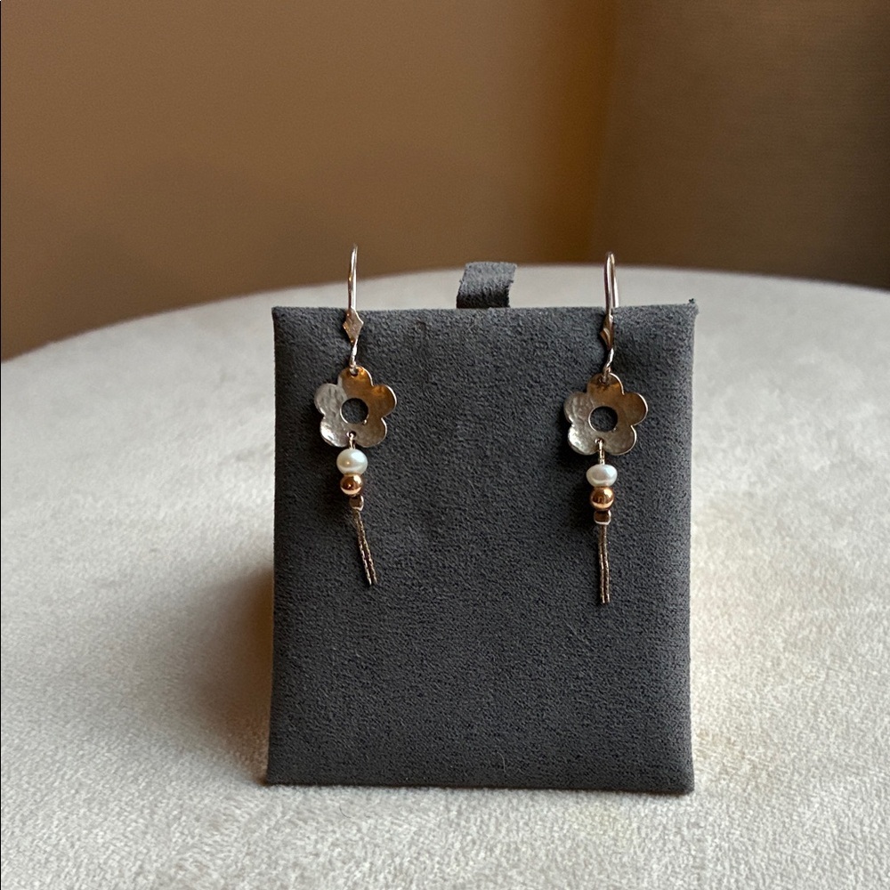 Magnolia Silver Floral Earrings with Pearl Accents